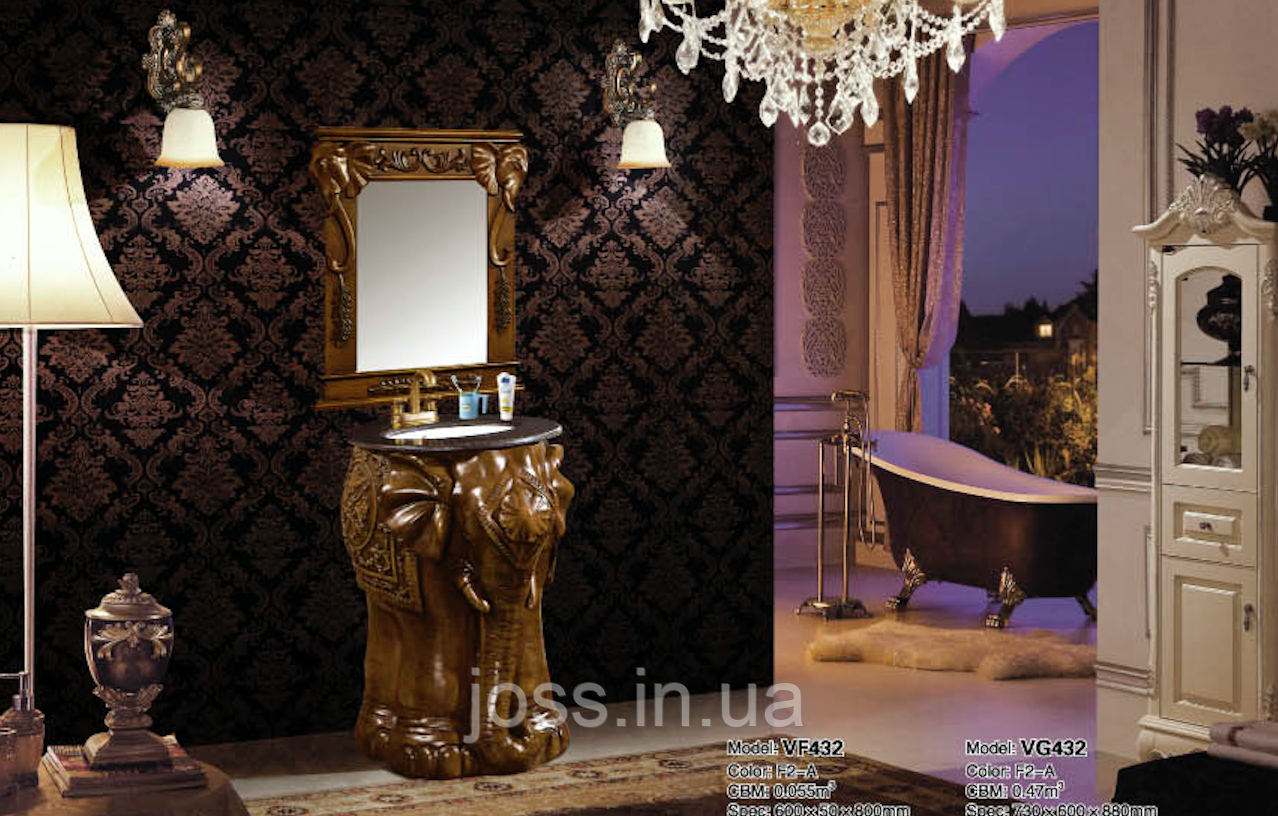 Мойдодир дизайнерський, з дзеркалом, краном, раковиною та гранітною стільницею, Елефант