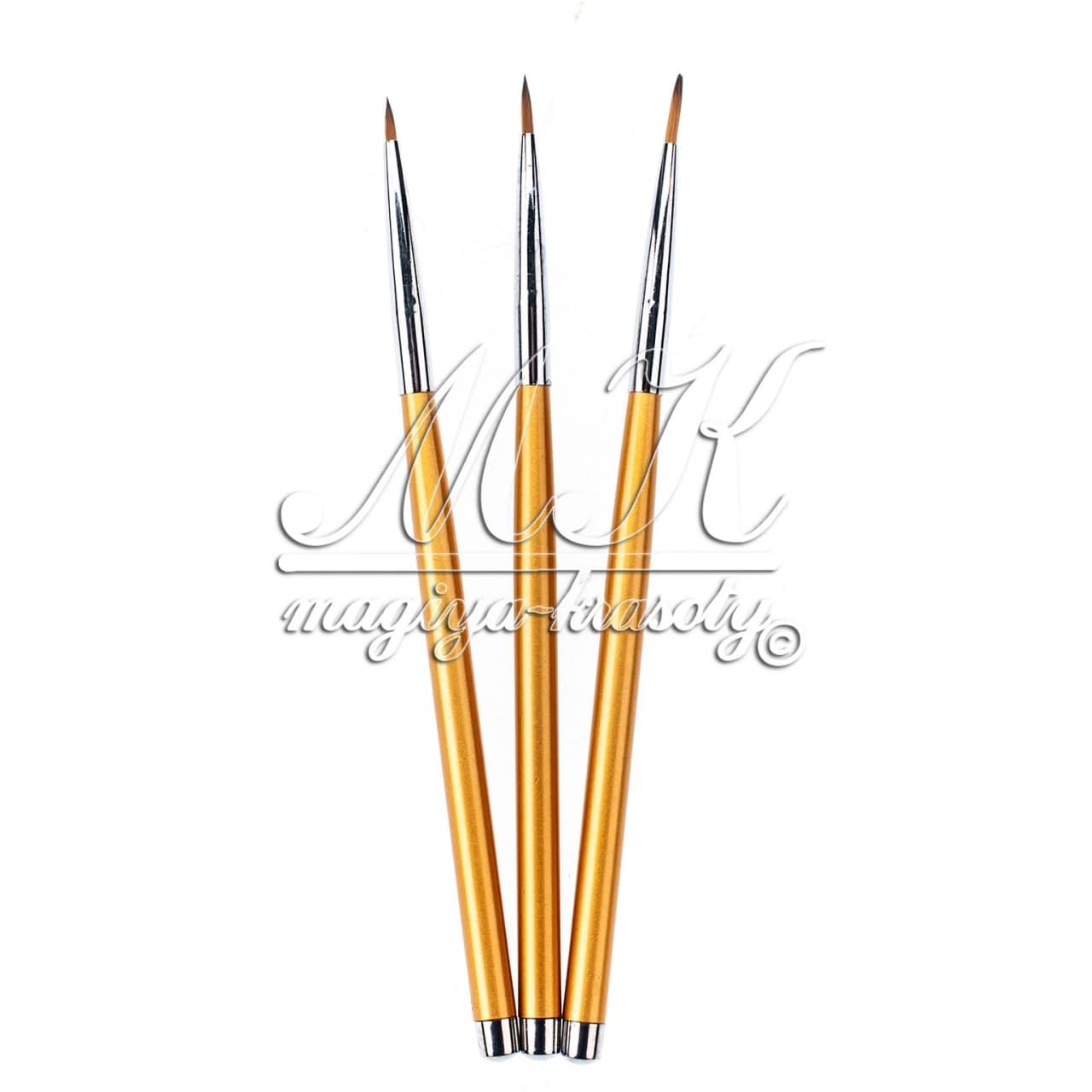 Пензлі для дизайну ( малювання) золоті, 3 шт.