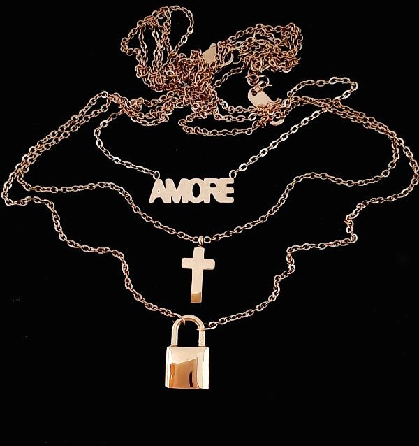 Потрійний ланцюжок з кулонами Stainless Steel. Сталь. Позолота ЧВ. Ланцюжок: 37-41 см Кулони: 1,6-1,9 см