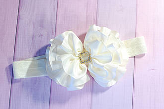 Пов'язка дитяча на голову для дівчинки з об'ємним бантом на стрейчевой основі кремова 362 об