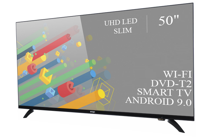 Великий телевізор Ergo 50" Smart-TV/DVB-T2/USB адаптивний UHD,4K/Android 9.0, фото 1
