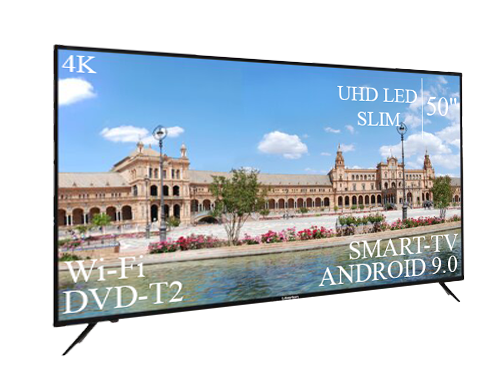 Телевізор на стіну Liberton 50" Smart-TV/DVB-T2/USB АДАПТИВНИЙ UHD,4K/Android 9.0, фото 1