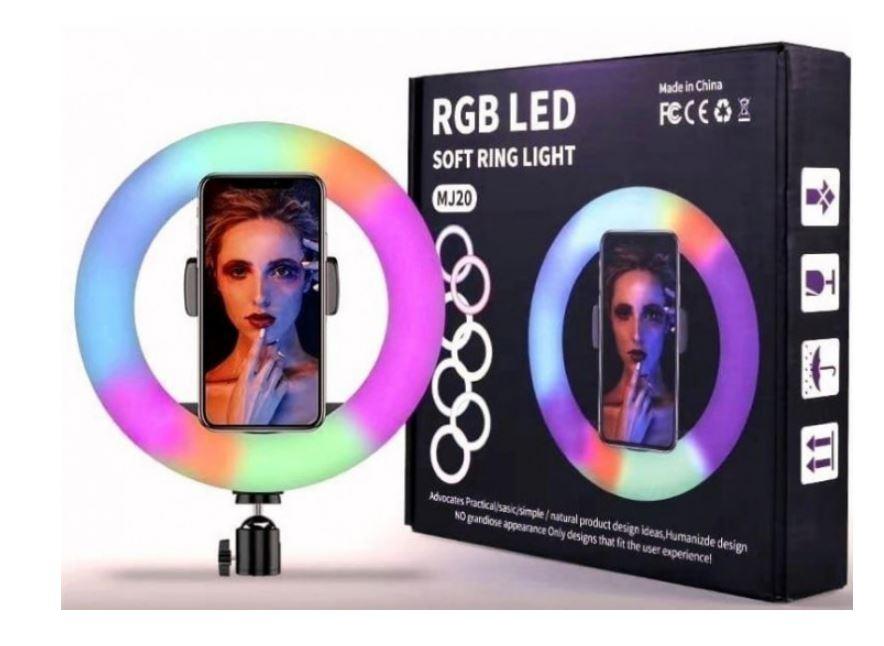 Різнобарвна кільцева LED лампа 20 см з тримачем для смартфона MJ20 RGB