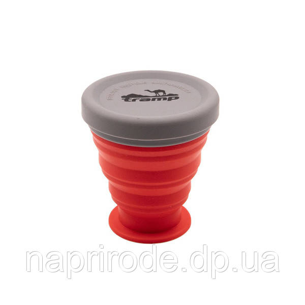 Стакан складаний силіконовий з кришкою Tramp 200 ml terracota, фото 1