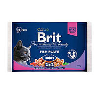 Набор паучей для кошек Brit Premium (Брит Премиум) Cat Fiah Plate - Рыбная тарелка 4х100 гр.
