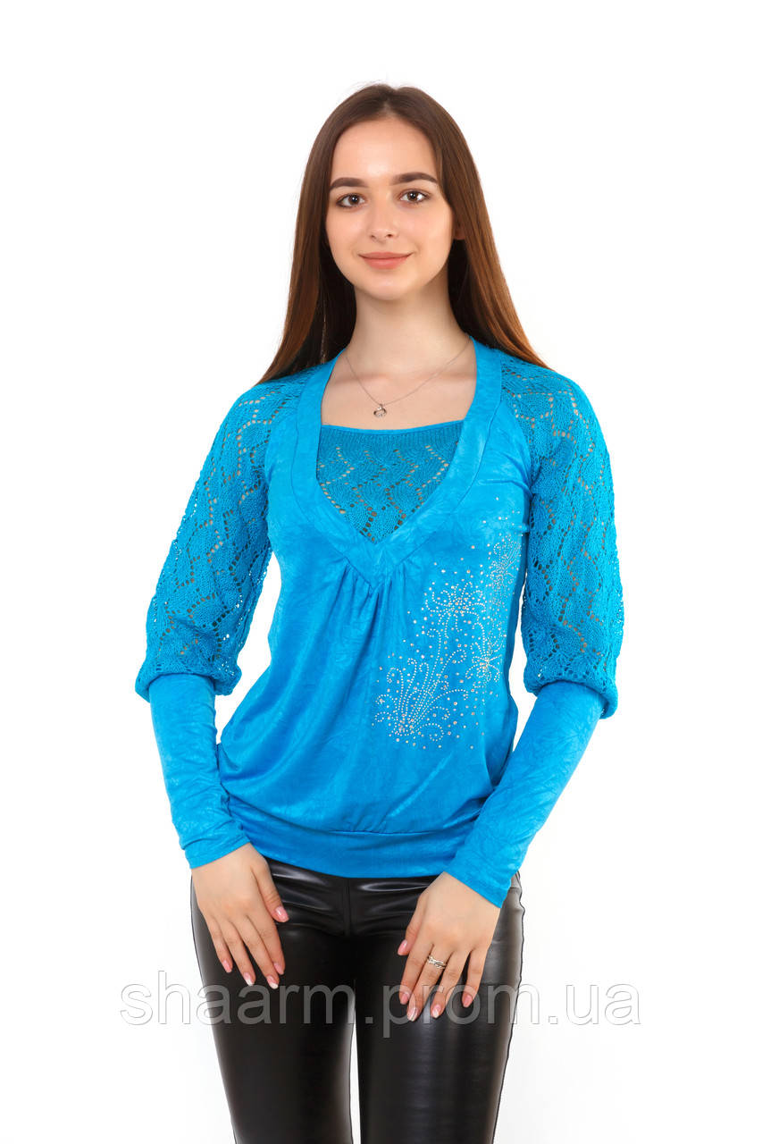 Женская легкая голубая кофточка с длинным рукавом из микромасла с ...