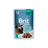 Brit Premium (Брит Премиум) Влажный корм с кусочками из филе говядины в соусе для кошек (85 гр.)