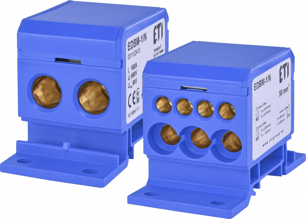 Блок розподільчий EDBM-1/N (160А, 1500V AC/DC, OUT: 1x4-50; 3x2,5-25; 4x2,5-16)