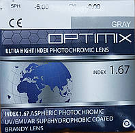 Линза Optimix 1.67 AS Photochromic асферика(фотохром) shmc(superhydrophobic)