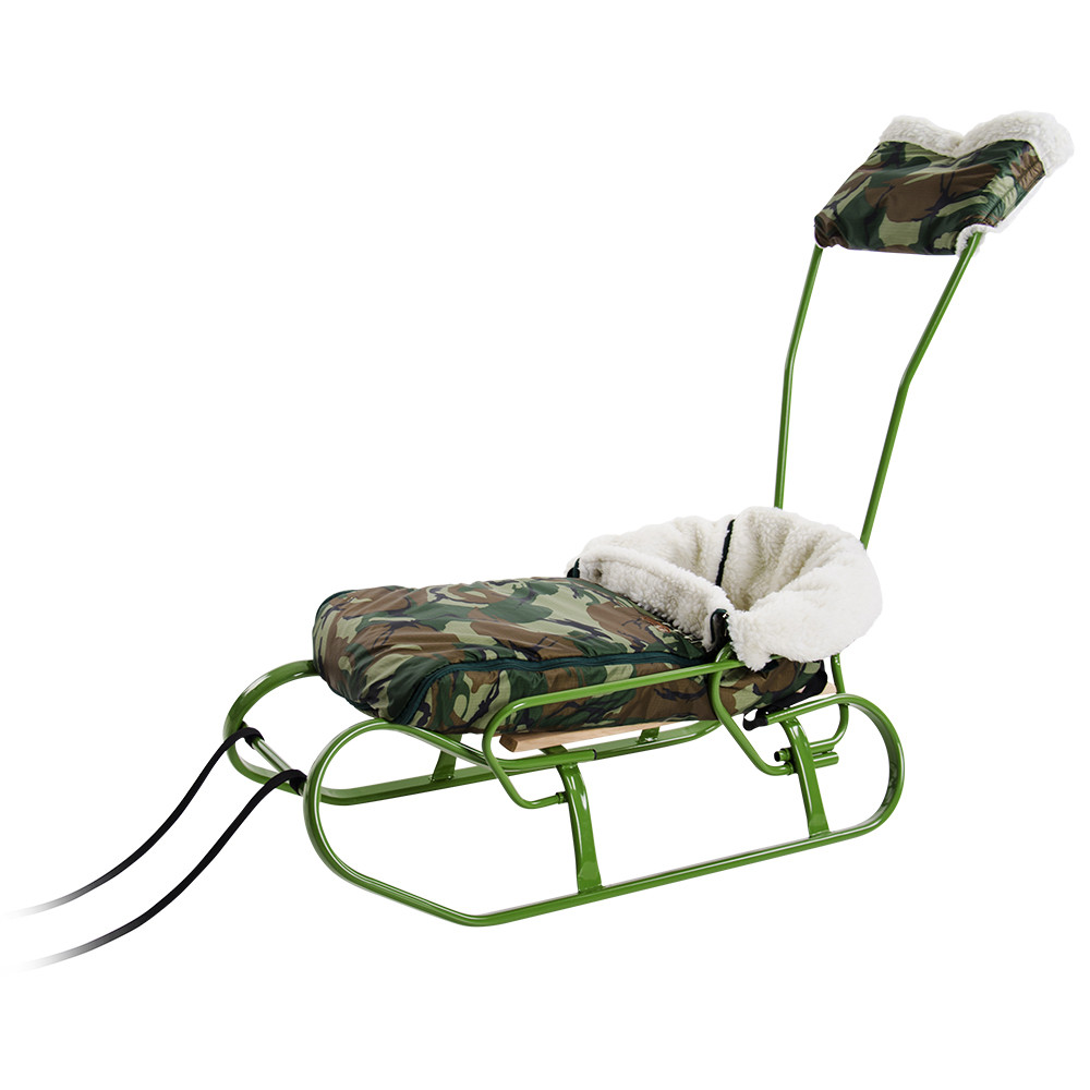 Комплект "Хлопчик" (санки "Експрес хакі" + ручка + спинка + Чохол "Камуфляж"/ хутро), фото 1