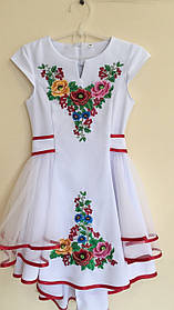 Сукня* модельна з вишивкою в українському стилі "Квітковий орнамент" колір білий ріст 110 см