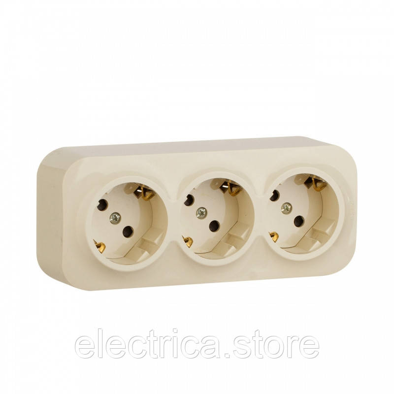 Forix Розетка потрійна з заземленням і шторками, слонова кістка 782448, фото 1