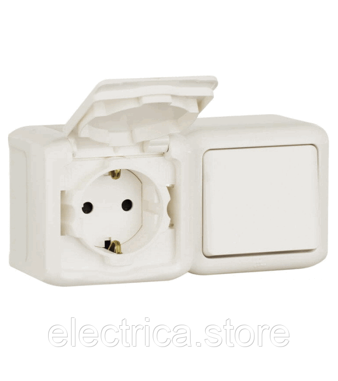 Forix Вимикач + розетка із заземленням та шторками IP44 білий 782371, фото 1