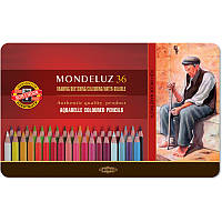 Олівці кольорові аквар.Mondeluz, мет.кор., 36 цв.