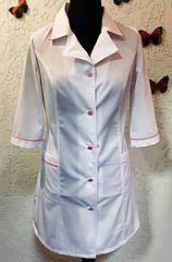 Халат медичний білий з оранжевим оздобленням