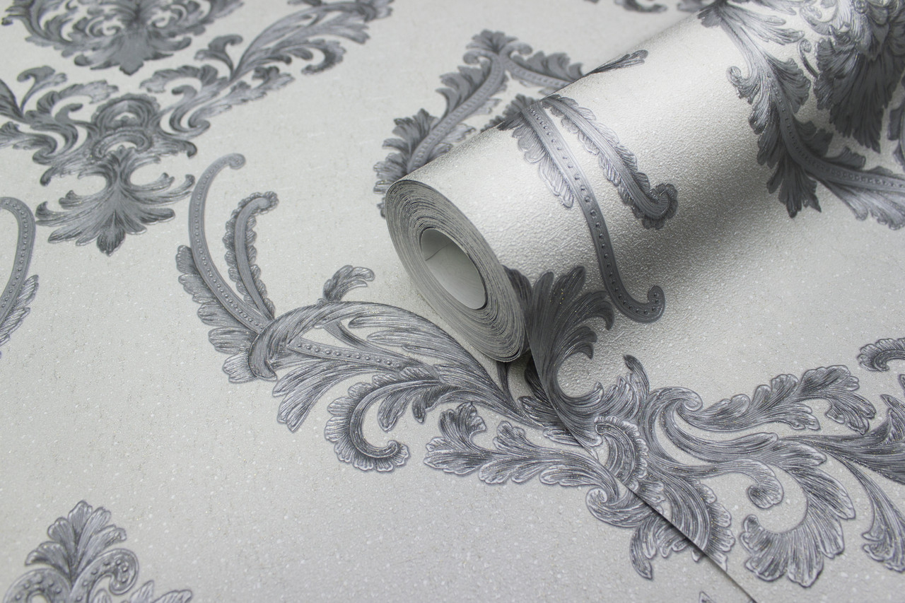 Шпалери з візерунком вензелі, Сірі вінілові шпалери Vinil LS Мерсин PVIP 1-0871 (1,06 х10,05м), фото 1