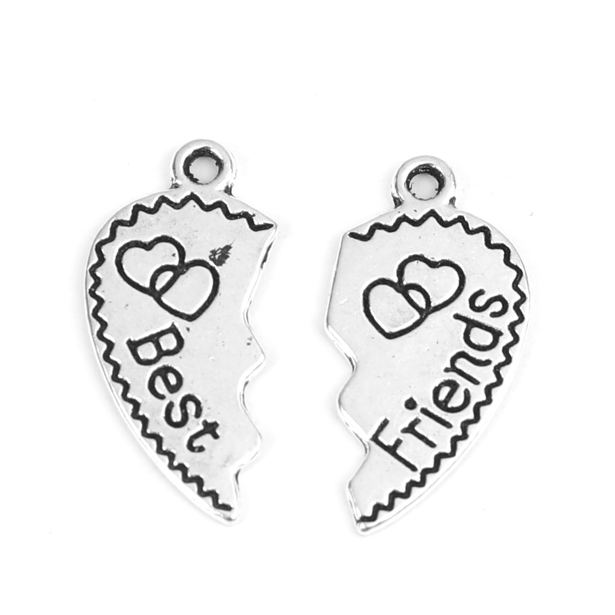 Парна підвіска Finding Кулони половинки серця Best friends другові подрузі Античне срібло 26мм x 12мм 26мм x 13мм Ціна за пару, фото 1
