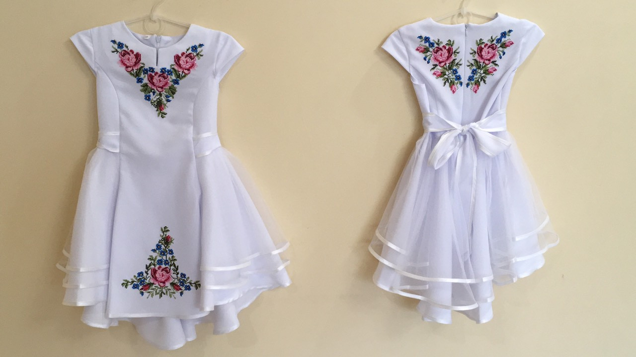 Платье* модельное с вышивкой в украинском стиле "Цветочный орнамент" цвет белый рост 158 см - фото 3 - id-p1398147781