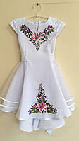 Платье* модельное с вышивкой в украинском стиле "Цветочный орнамент" цвет белый рост 104 см