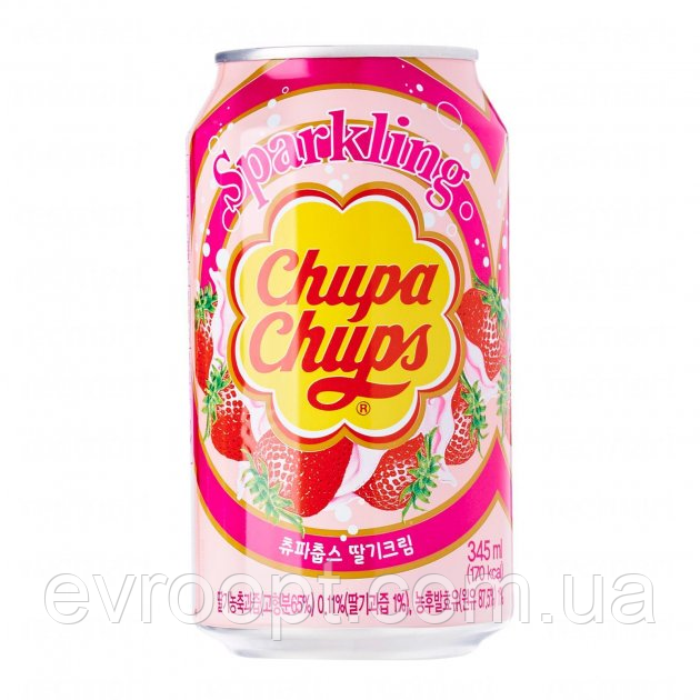 Напій газований зі смаком полуниці Chupa Chups Sparkling 0.35 л, фото 1