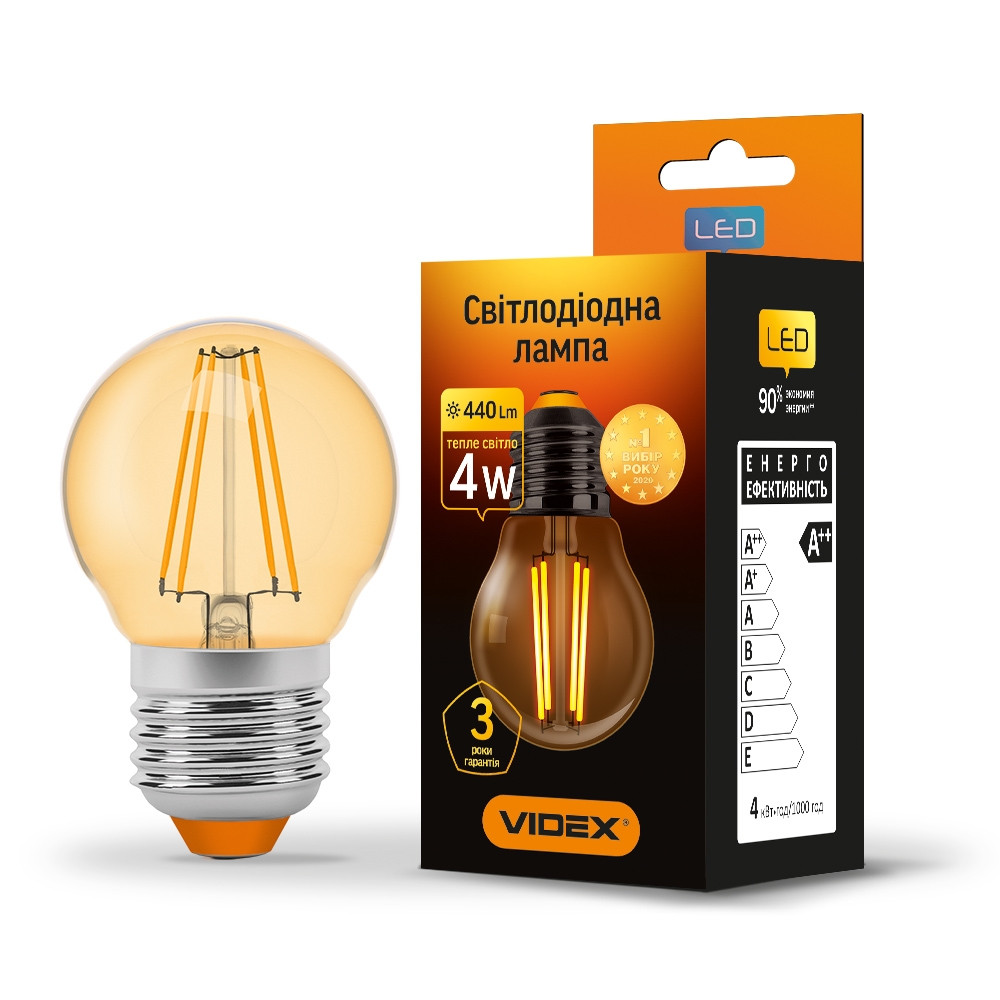 LED лампа VIDEX Filament G45FA 4W E27 2200K 220V, 23690