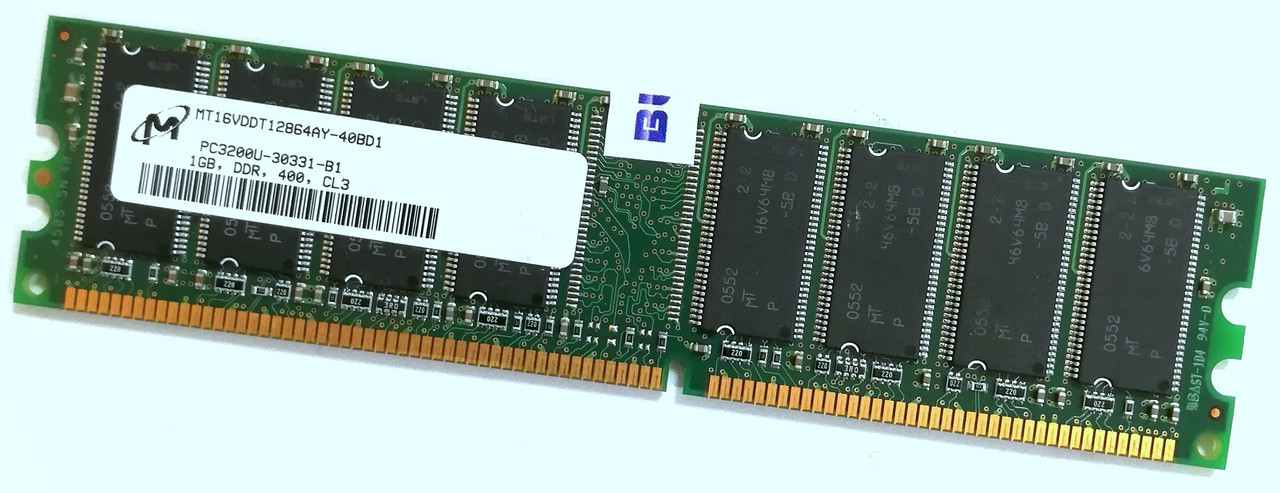 Оперативна пам'ять Micron DDR 1Gb 400MHz 3200U CL3 (MT16VDDT12864AY-40BD1) Б/В