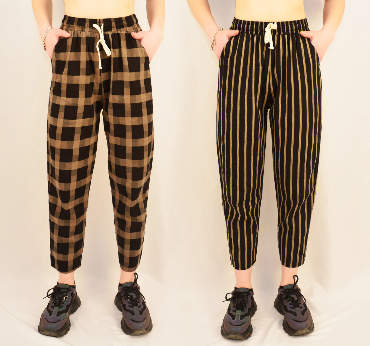 Жіночі укорочені літні лляні штани з геометричним візерунком XL — 4XL Kenalin