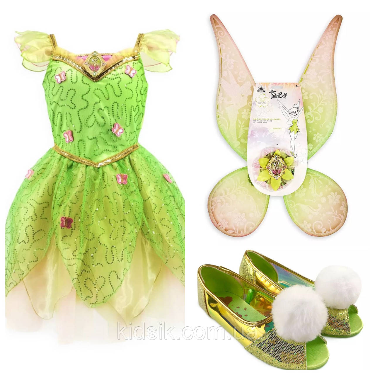 Карнавальний костюм, сукня феї Дінь-Дінь, туфельки + сяючі крила Дісней/ Disney Peter Pan 2021, фото 1