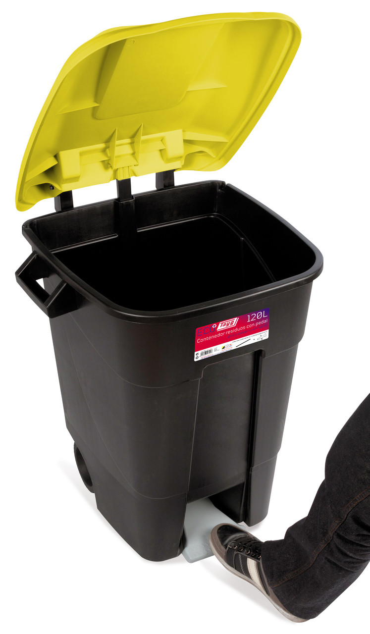 Бак для мусора 80 л Eco Tayg (Испания) 40*58*79 см на колесах,с педалью и ручкой, жёлтая крышка (433016) - фото 3 - id-p1250404976