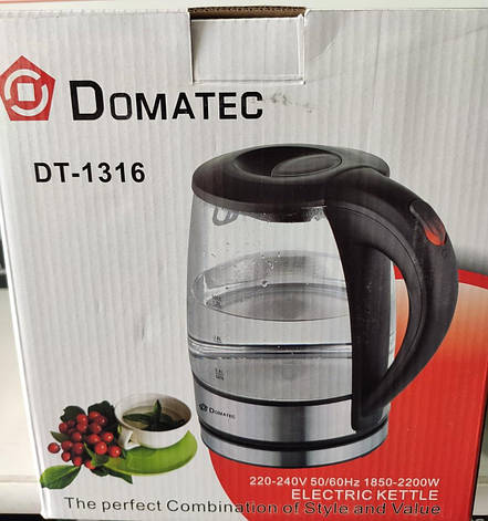 Скляний електричний чайник Domotec DT-1316, фото 2
