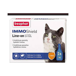 Краплі на холку Beaphar Immo Shield Бефар від бліх і кліщ з диметиконом для котів і кошенят 1 шт