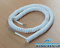Кабель спиральный белый длинный ThermoPulse White Long, длина 1,1м / растяжение до 6 м. Медь 3х0.75; до 2000W