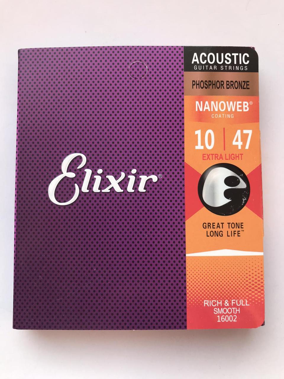 Струни для акустичної гітари Elixir 16002 Nanoweb Phosphor Bronze Acoustic Extra Light 10/47 Rich & Full