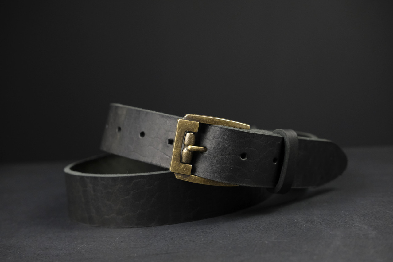 Шкіряний ремінь (пояс) з пряжкою, шкіра краст, колір чорний