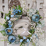 Великодній віночок з кроликом, вінок великодній на двері, Д-27 см, фото 2