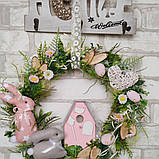 Великодній вінок з кроликами і будиночком, віночок пасхальний, 40-42 см, фото 4