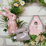 Великодній вінок з кроликами і будиночком, віночок пасхальний, 40-42 см, фото 3
