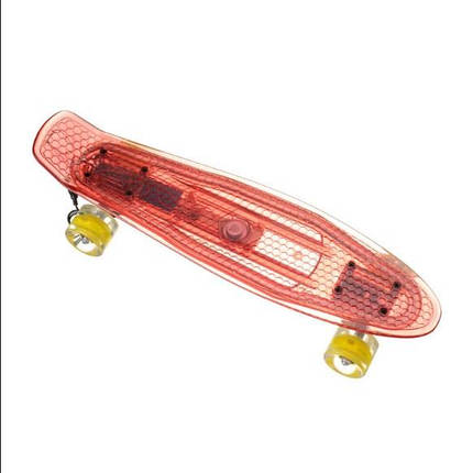 Скейт Пенні борд Penny Board світний прозорий з LED-підсвіткою 850 (червоний), фото 1