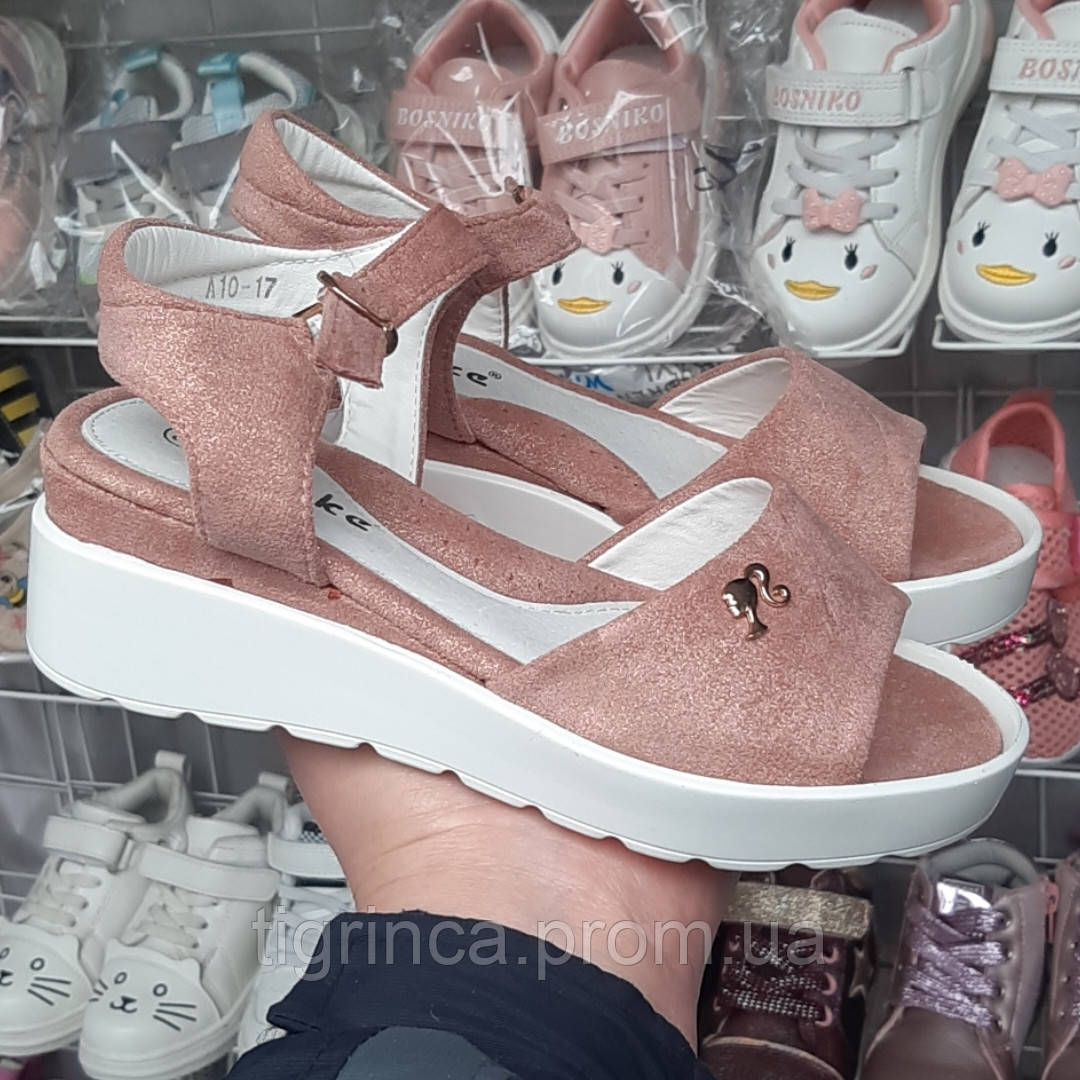 Босоножки, Сандалии для Девочки Цвет Пудра, Розовые Платформе Замшевые ...