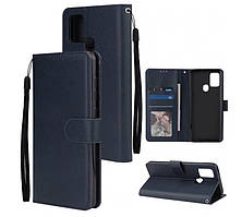 Чохол книжка для Oppo A53 синій гаманець ремінець на руку