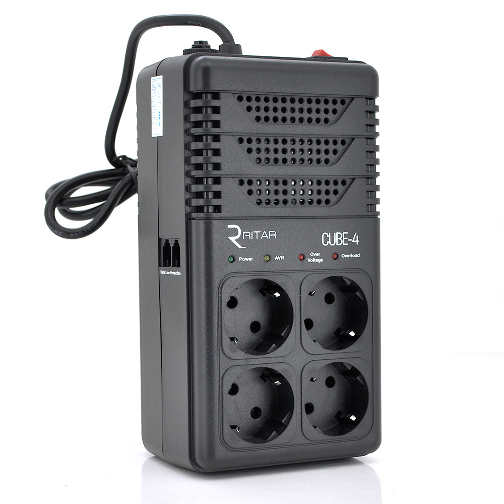 Стабілізатор напруги релейний RITAR CUBE-4 800 VA 480 W 4SHUKO, Q12 (278*98*123) 2 кг (215*115*90)