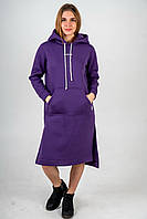 Сукня-худі тепла з кишенею-кенгуру і капюшоном фіолетова