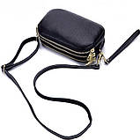 Шкіряна жіноча сумка з натуральної шкіри. Сумочка жіноча маленька на три відділення (чорна), фото 3