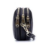 Шкіряна жіноча сумка з натуральної шкіри. Сумочка жіноча маленька на три відділення (чорна), фото 5