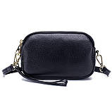 Шкіряна жіноча сумка з натуральної шкіри. Сумочка жіноча маленька на три відділення (чорна), фото 2
