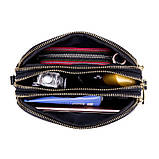 Шкіряна жіноча сумка з натуральної шкіри. Сумочка жіноча маленька на три відділення (чорна), фото 6