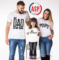 Футболки для всей семьи Family Look My dad is my hero, Mom, Princess от 1года