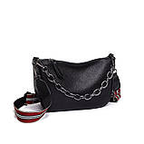 Шкіряна жіноча сумка з натуральної шкіри. Сумочка жіноча модна з ланцюжком (чорна), фото 3