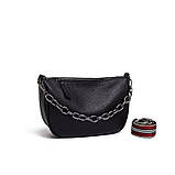 Шкіряна жіноча сумка з натуральної шкіри. Сумочка жіноча модна з ланцюжком (чорна), фото 4