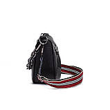 Шкіряна жіноча сумка з натуральної шкіри. Сумочка жіноча модна з ланцюжком (чорна), фото 5